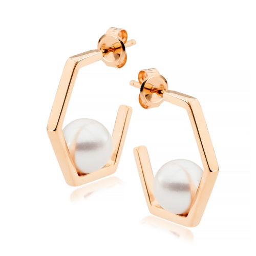 Hive Pearl Hoop Earrings Rose Gold