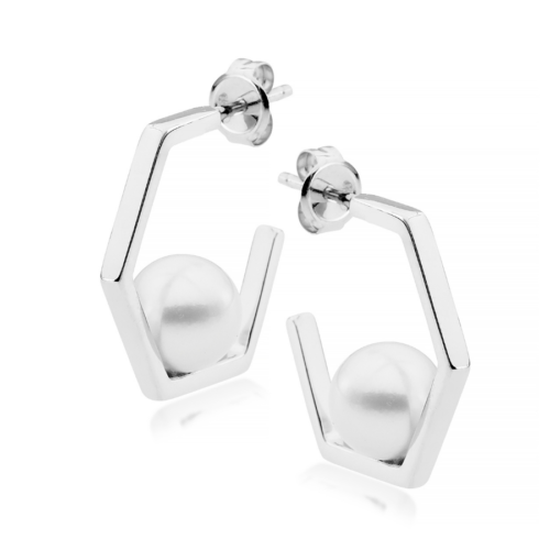Hive Pearl Hoop Earrings White Gold