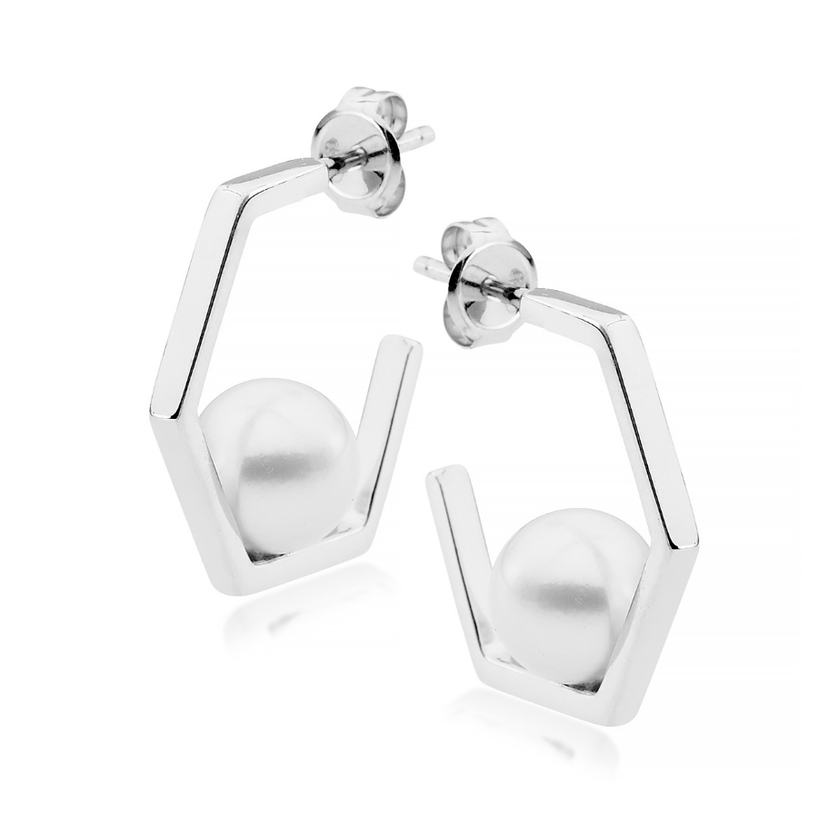 Hive Pearl Hoop Earrings White Gold » Soklich & Co.