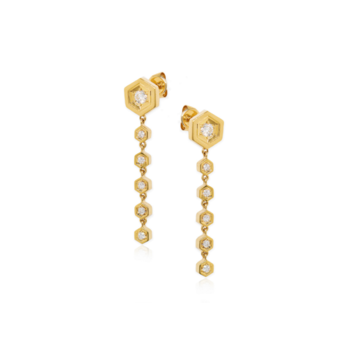 Honeycomb Drop Earrings Yellow Gold