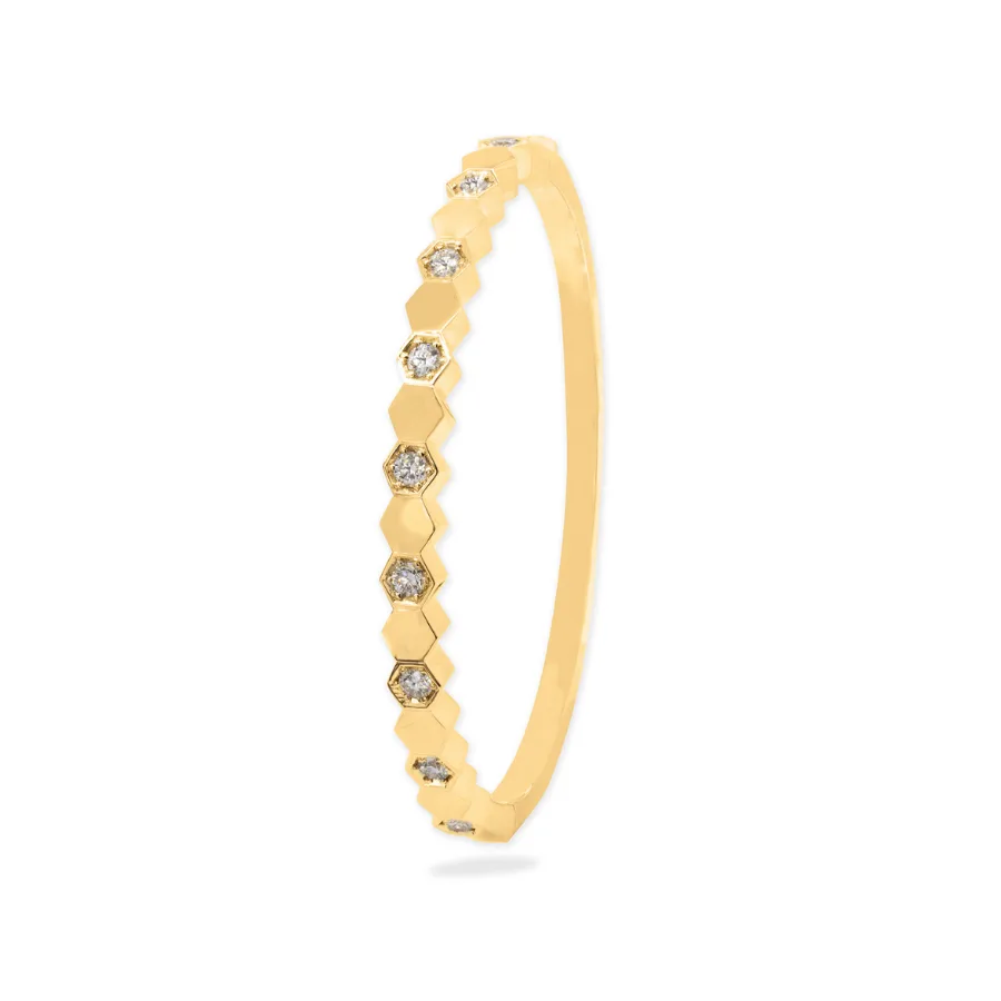 Honeycomb Diamond Bangle Yellow Gold
