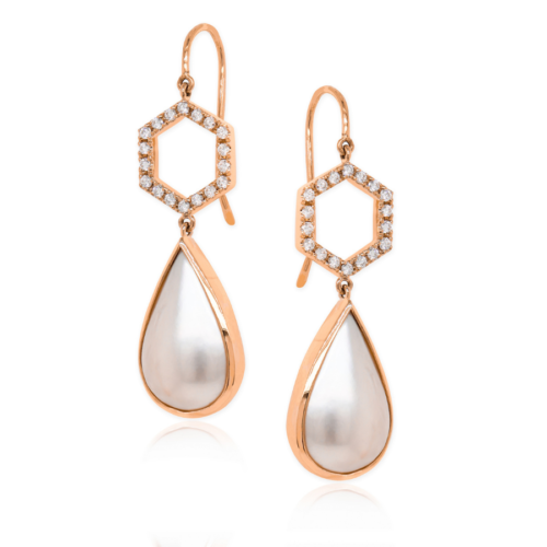 Queen Bee Diamond And Pearl Hook Drop Earrings Rose Gold