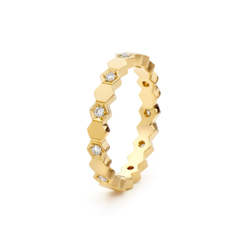 Hive Full Diamond Hex Ring Yellow Gold